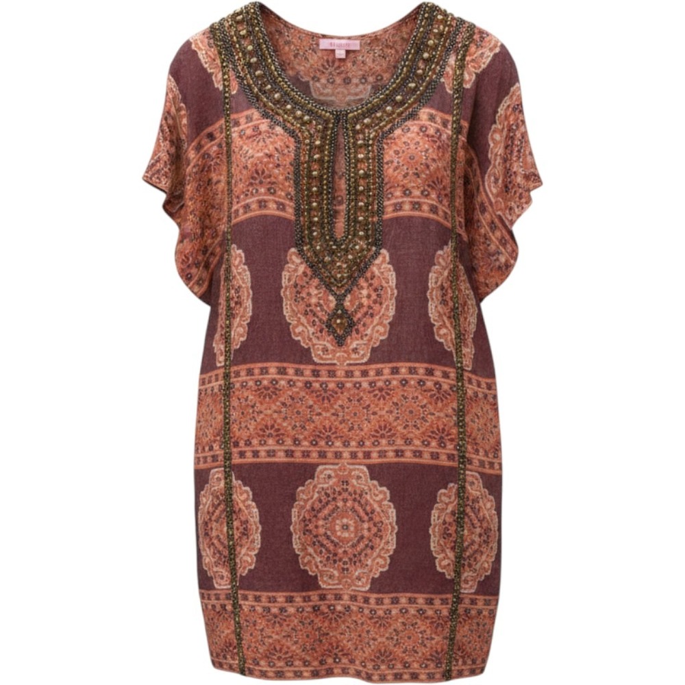 Calypso St Barth Silk Medallion Tunic Dress Orange Burgundy Studded Boho Medium - Picture 1 of 11